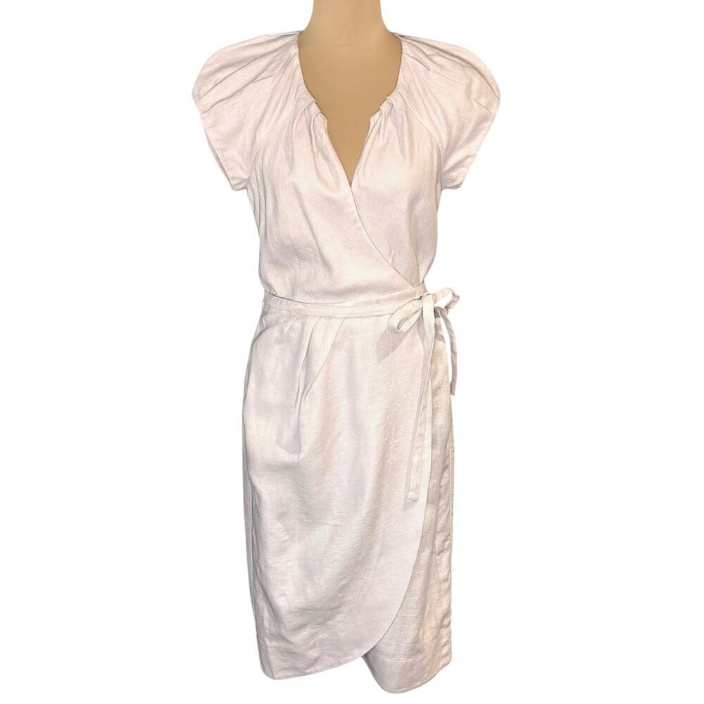 Diane Von Furstenberg Linen Wrap Dress Sz.8 Lilac Short Sleeve Minimalist Preppy
